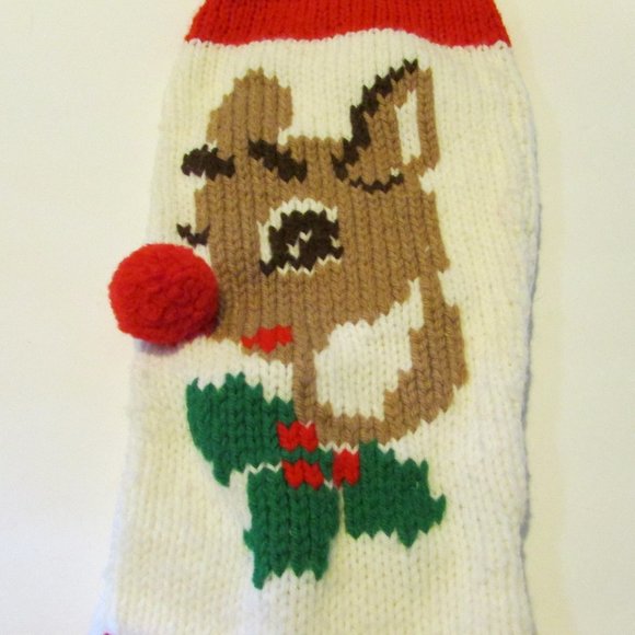 vintage handmade Ruldoph the Red Nose Reindeer Christmas stocking - Picture 4 of 6